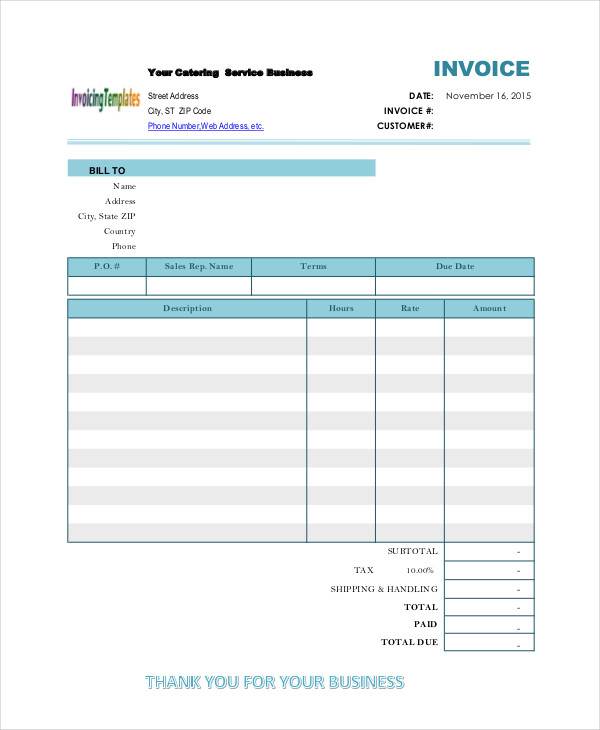 Catering Invoice Templates   8 Free Word, PDF Format Download 