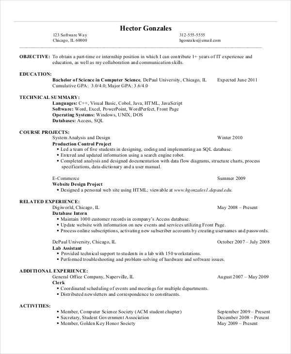 Alluring Sample Resume Entry Level Computer Science for Your 