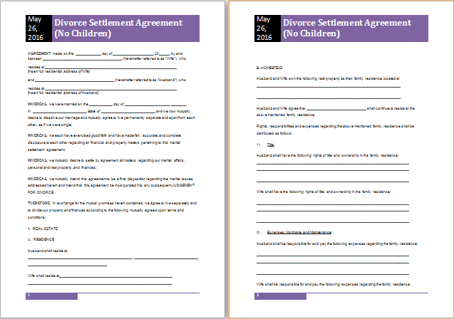 Divorce Settlement Agreement Template (with Sample) | diy 