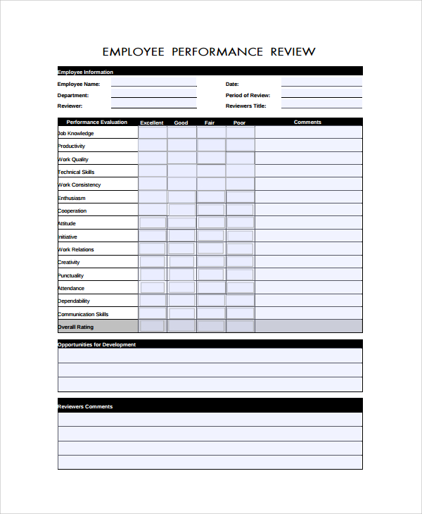 evaluation template word job performance evaluations employee job 