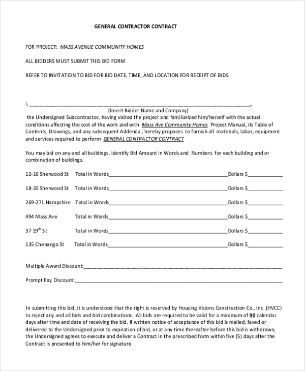 General Contractor Contract Template Form Charming – runnerswebsite
