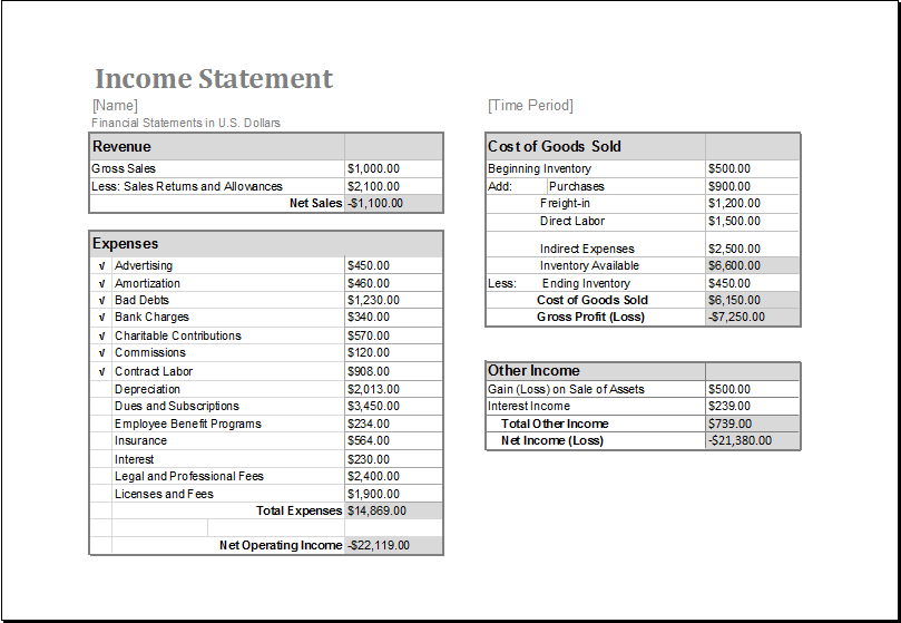 Income statement template excel practicable for – monoday.info