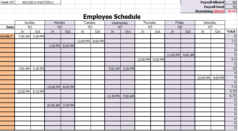 employee work schedule template monthly   Manqal.hellenes.co