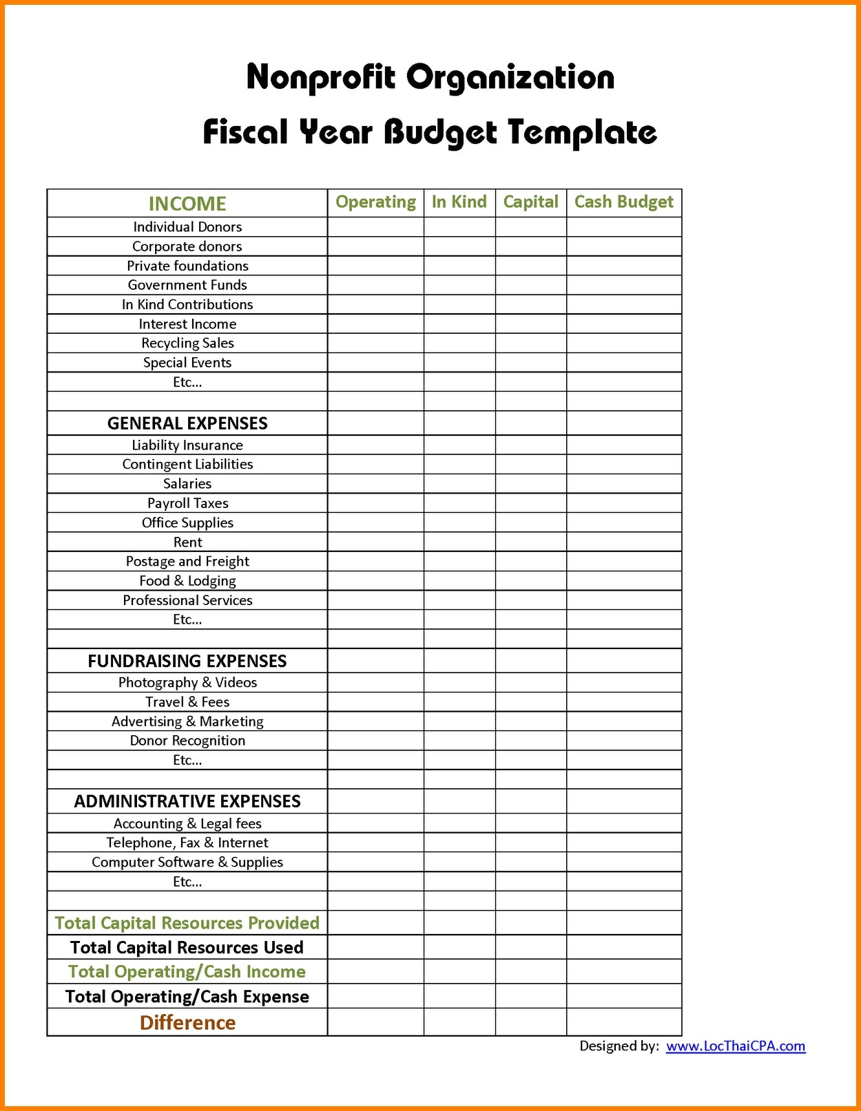 Nonprofit budget template issue see 9 non profit regarding 