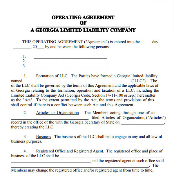 free operating agreement template business operating agreement 