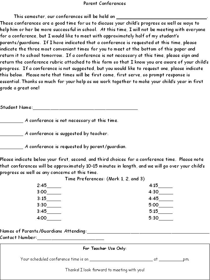 parent conference letter templates parent conference request 
