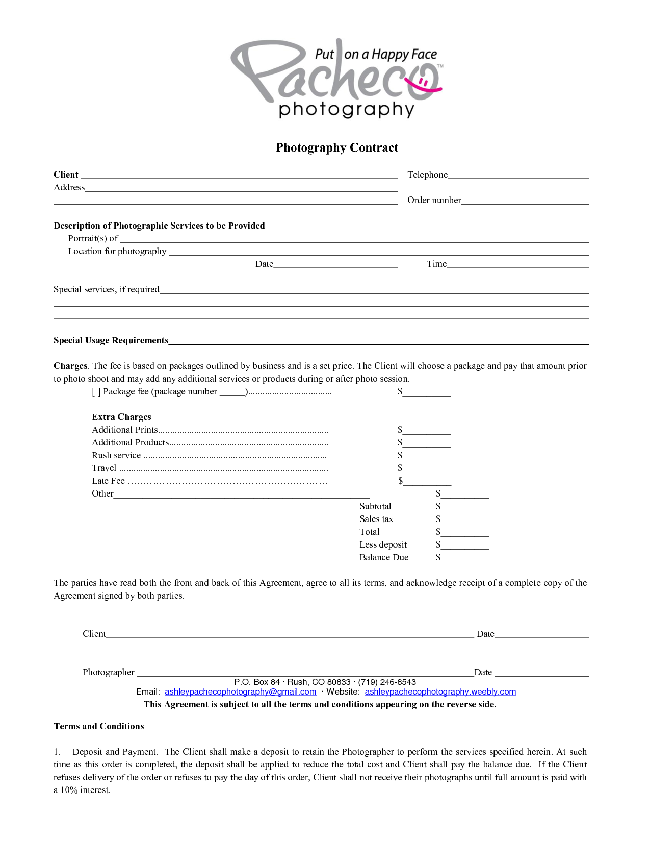 Portrait Photography Contract Template | Business Templates