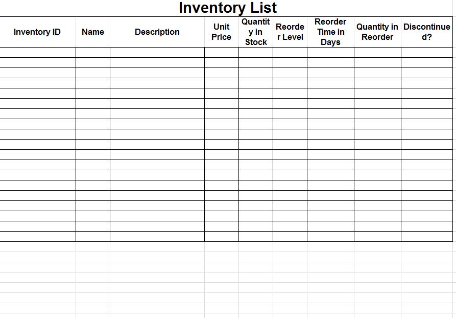 Inventory Spreadsheet | Free Printable Inventory Sheets