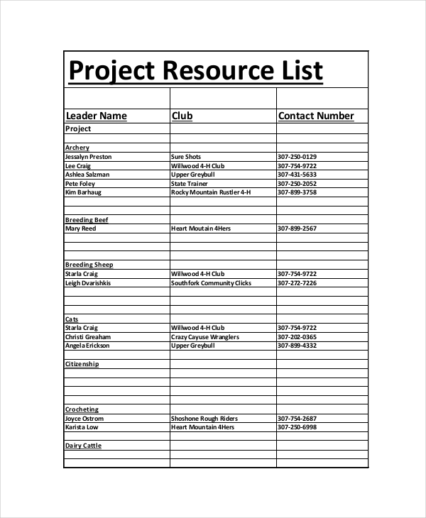 8+ Project List Templates   Free Sample, Example, Format | Free 