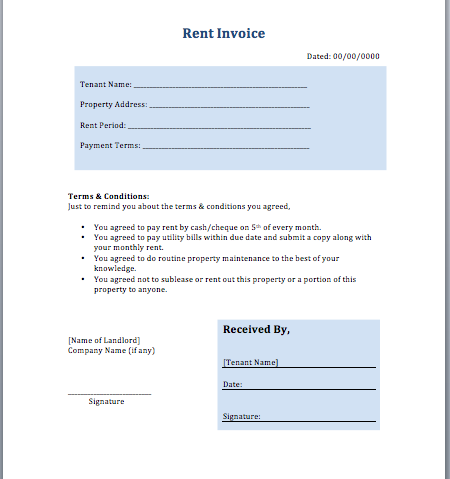 Rent Invoice Template | Free Invoice Templates