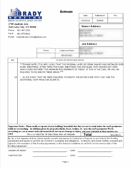 Roofing Estimate Sample Roof Estimates Oklmindsproutco   Dtk Templates