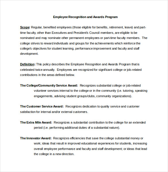 Employee Recognition Awards Template   9+ Free Word, PDF 