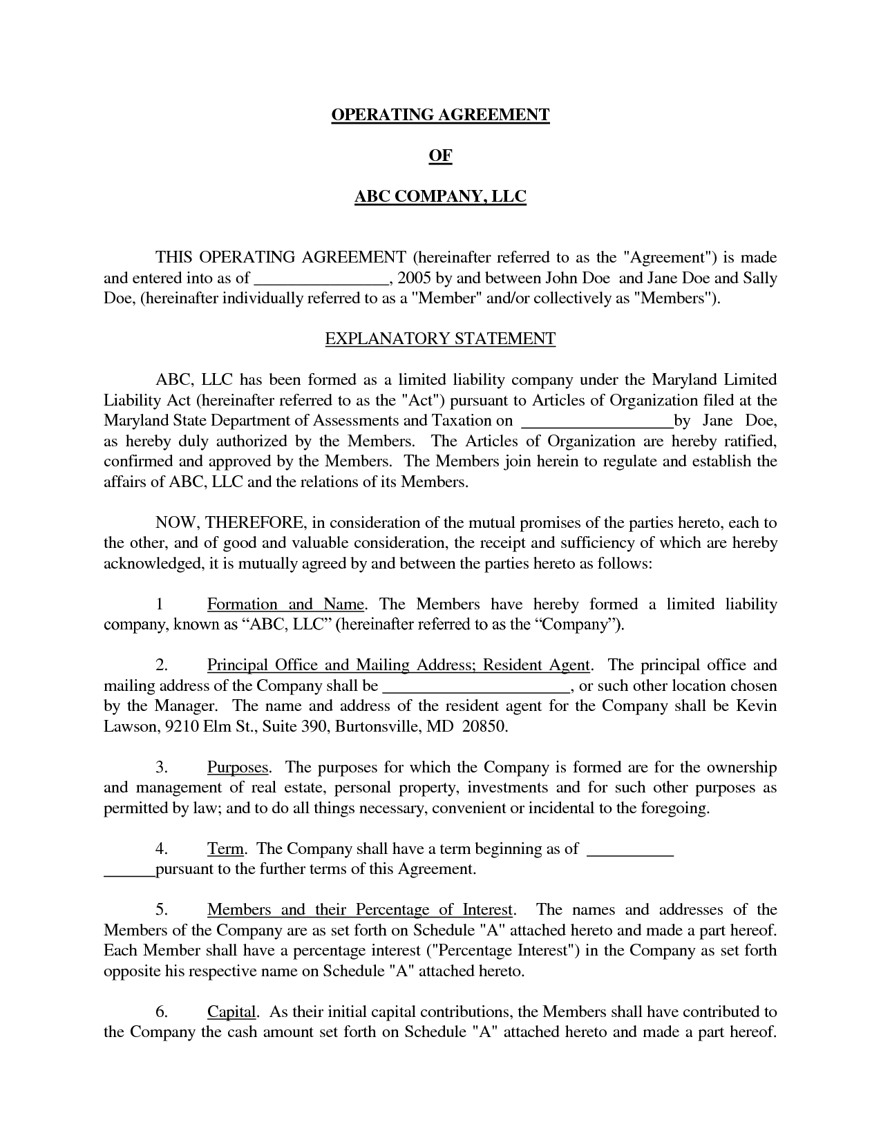 Simple Operating Agreement texas llc operating agreement template 