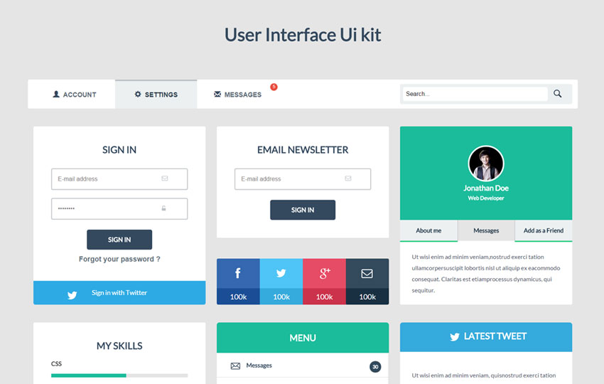 User Interface Kit a Flat Bootstrap Responsive Web Template by 