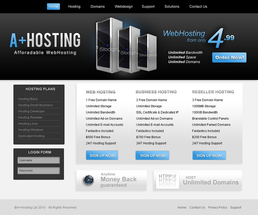 Webhosting Template. link web hosting free bootstrap template 