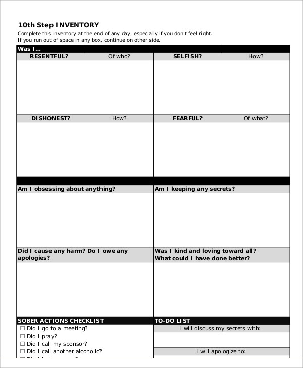 10Th Step Inventory Worksheet The best worksheets image collection 