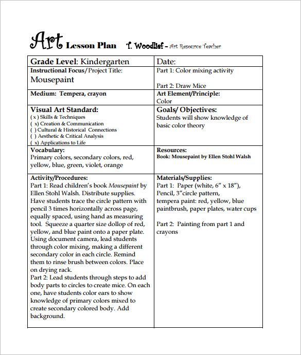 Art Lesson Plan Template   3 Free Word, PDF Documents Download 