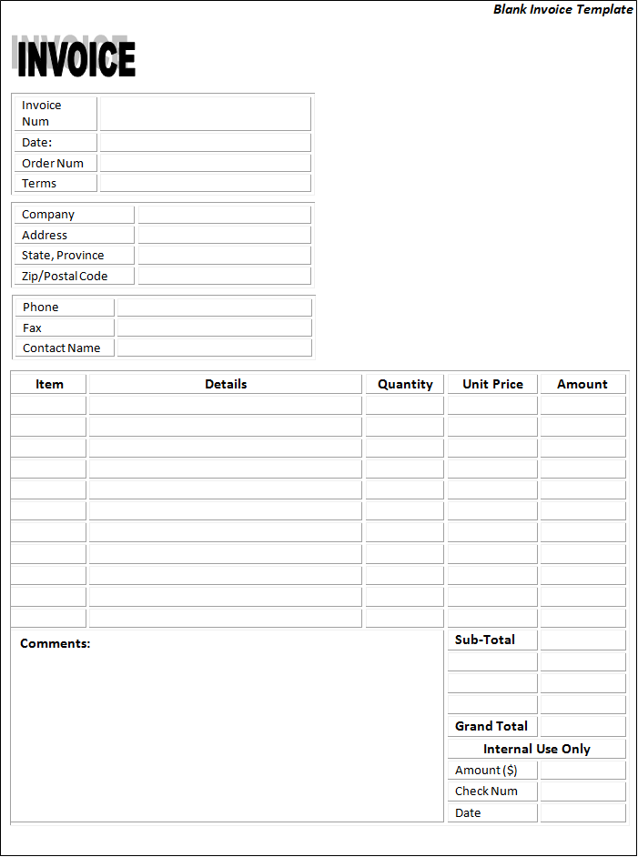 Free Blank Invoice Templates   10 Sample Forms to Download