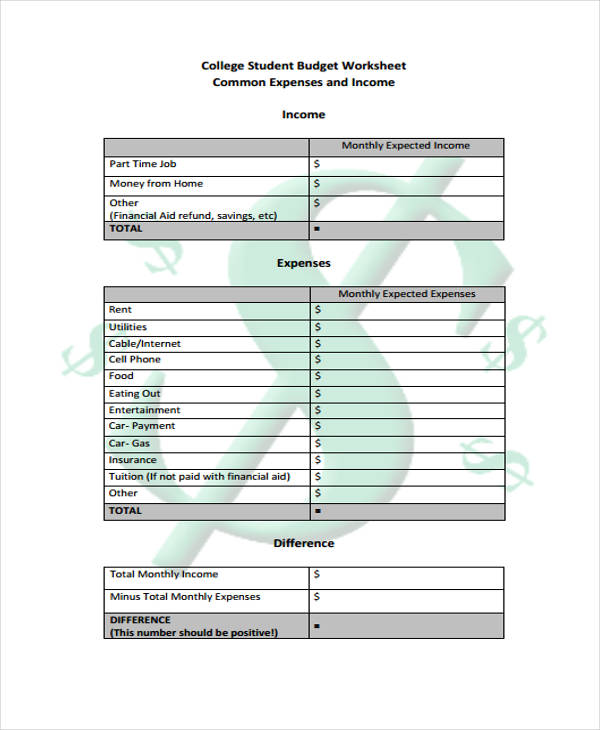 7 Student Budget Templates   Free Sample, Example, Format Download 
