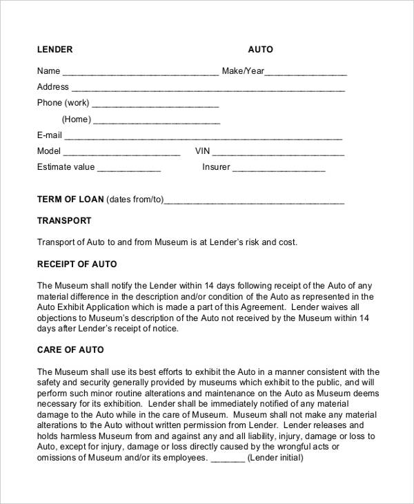 vehicle finance agreement template 9 loan contract templates free 