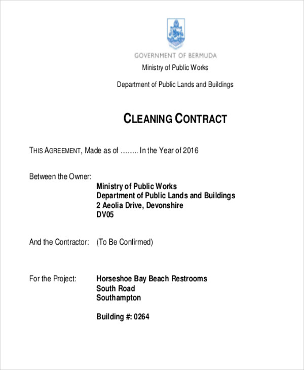 7+ Cleaning Contract Templates   Free Samples, Examples Format 