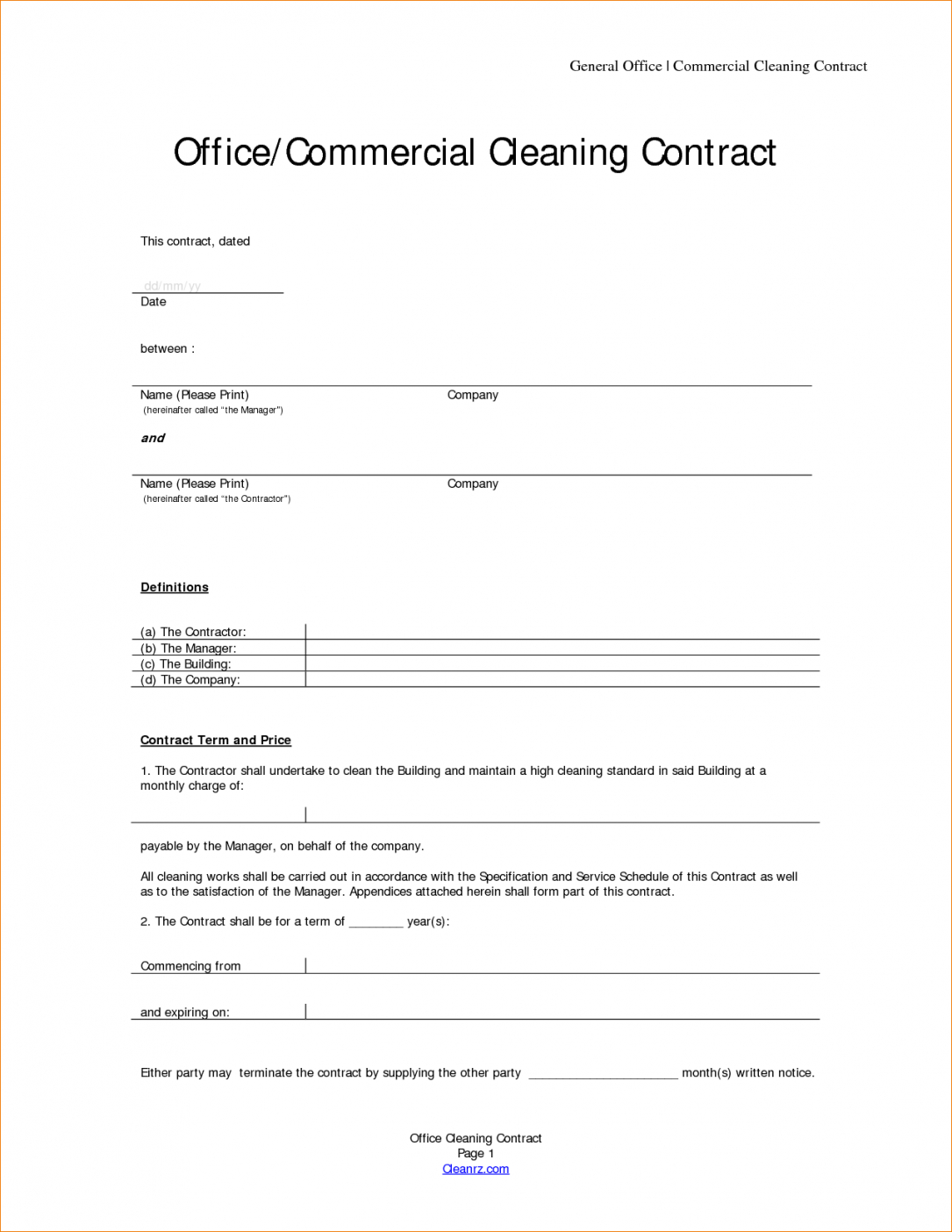 Contract: Cleaning Contract Template Free Commercial Cleaning 