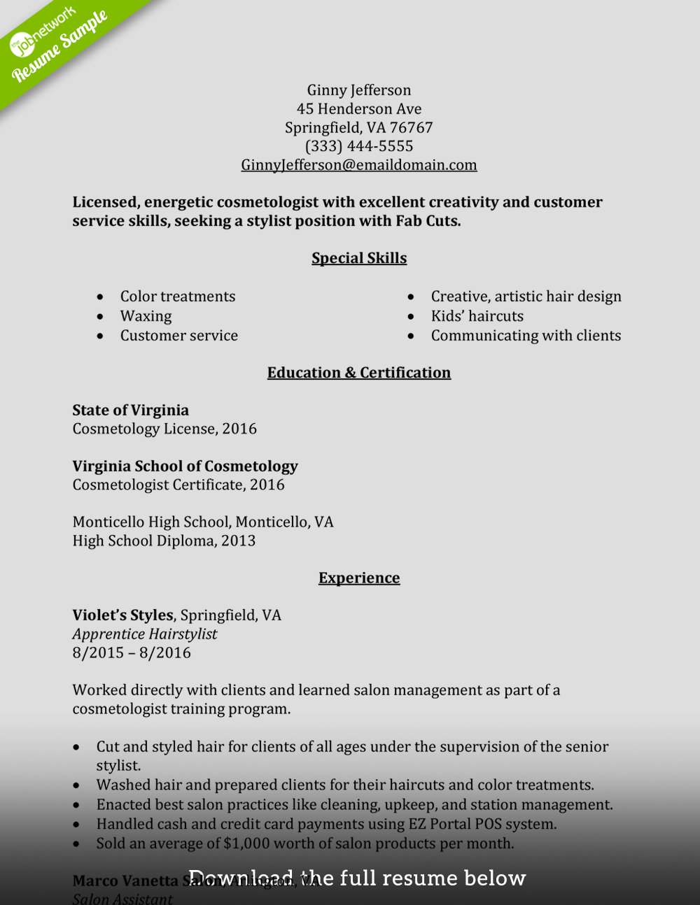 cosmetologist resume examples   Mini.mfagency.co