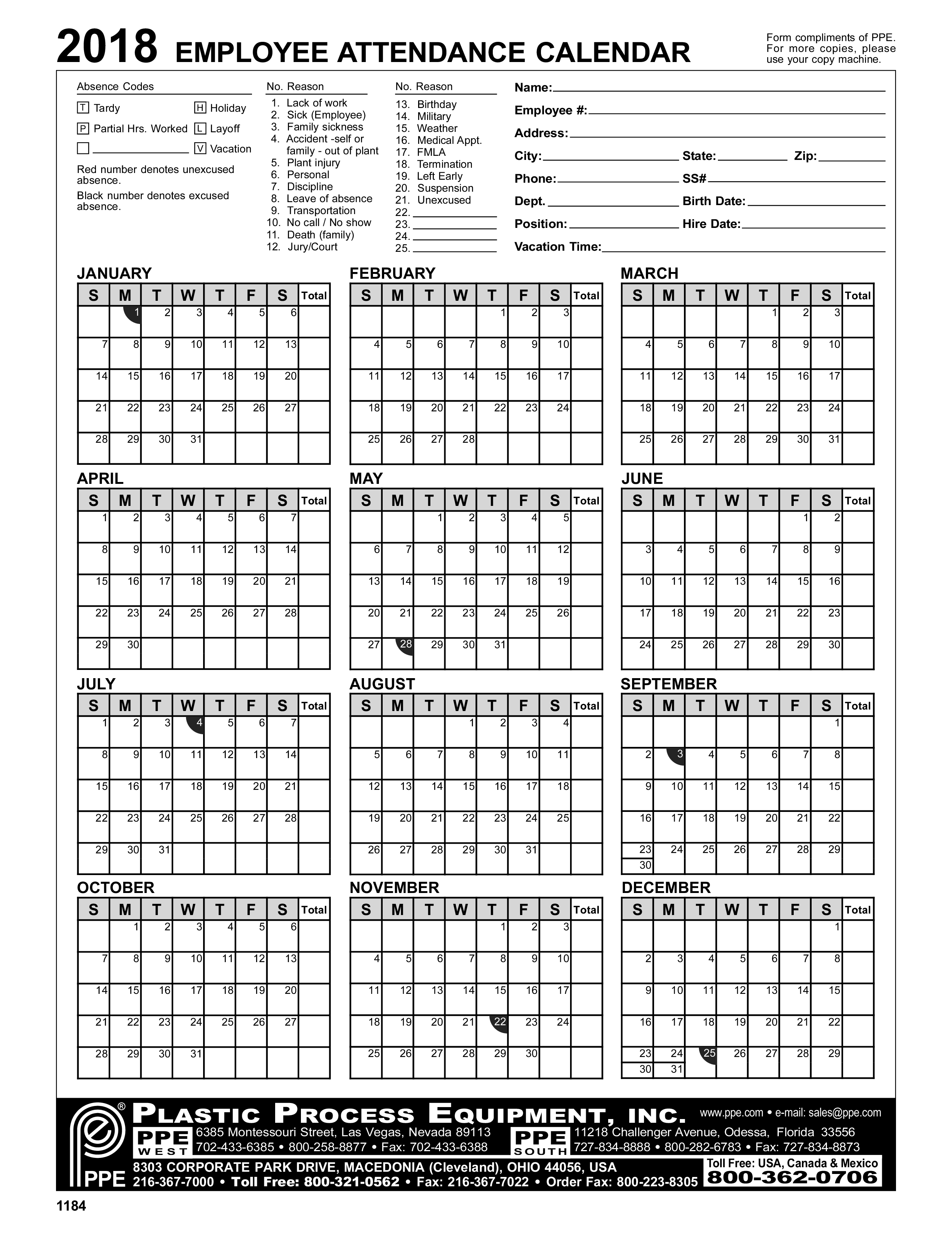 Employee Attendance Calendar - emmamcintyrephotography.com