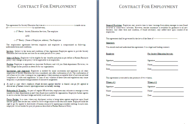 job agreement template free employment agreement template 