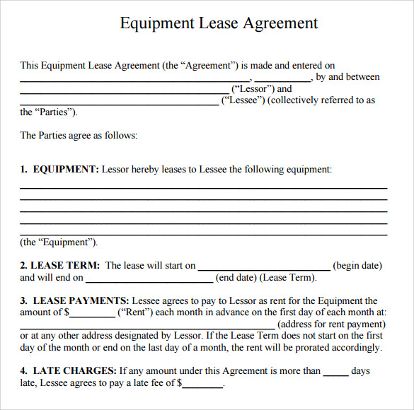 Simple Equipment Rental Agreement Template Free An Lease Form 