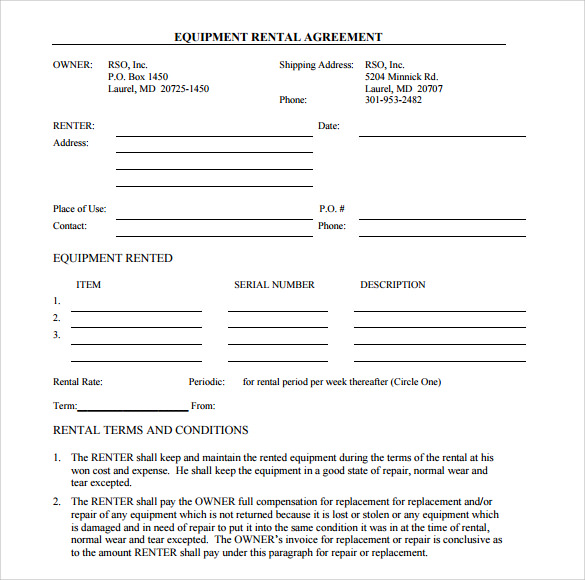 equipment rental agreement template free remarkable equipment 