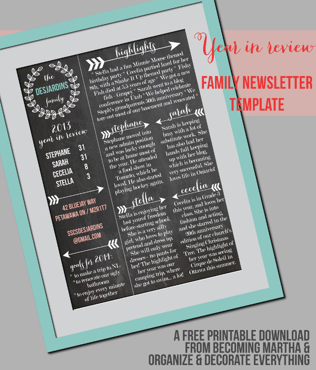 Family Newsletter Template   Printable Contributor   Organize and 