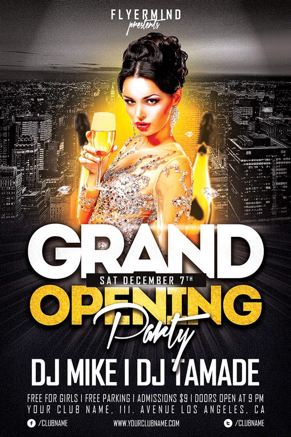 free club flyer templates grand opening party flyer template 