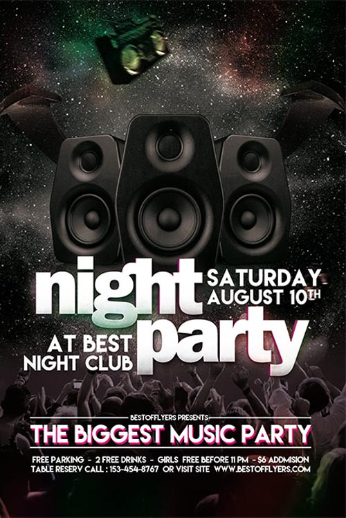 FreePSDFlyer | Party Night Free Club Flyer Template for Club and 