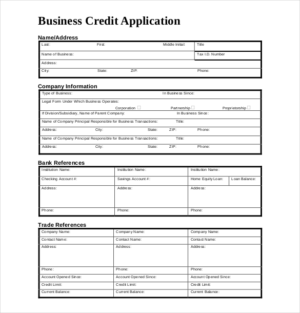 business credit application form template business credit 
