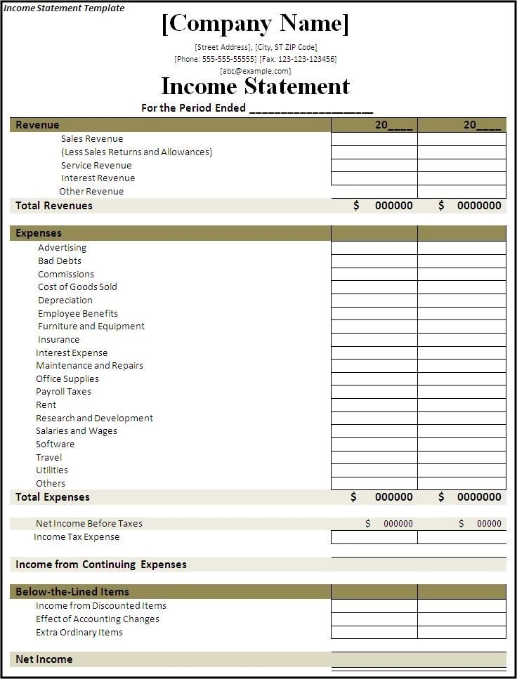 Income Statement Template   Free Annual & Monthly Templates xls