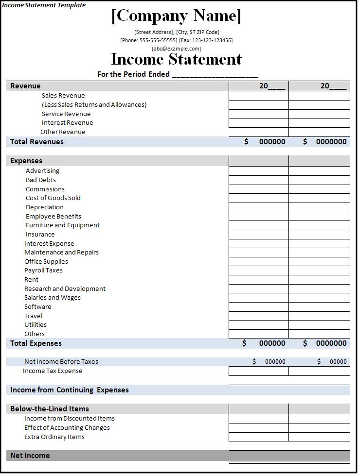 Excel Income Statement 7 Free Documents Download Blank Template 