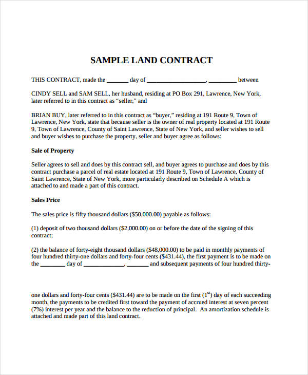7+ Land Contract Forms   Free Sample, Example, Format | Free 