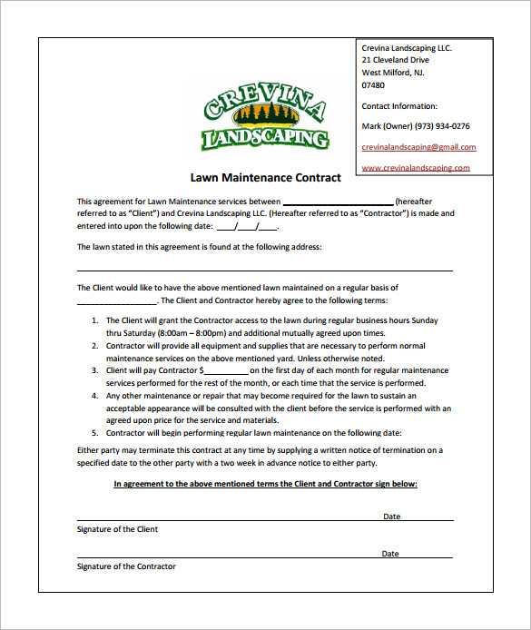Rfq For Grant Writing Services Request, Free Landscape Maintenance Contract Template Word