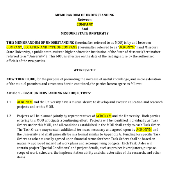 Memorandum of Understanding Template   14 Free Word, PDF Documents 