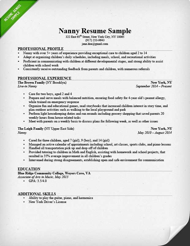 Nanny Resume Sample & Writing Guide | Resume Genius