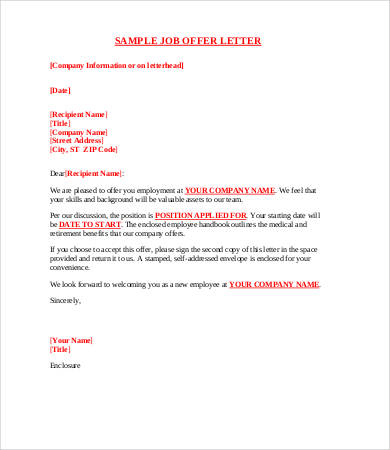12+ Sample Offer Letters   Free Sample, Example, Format | Free 