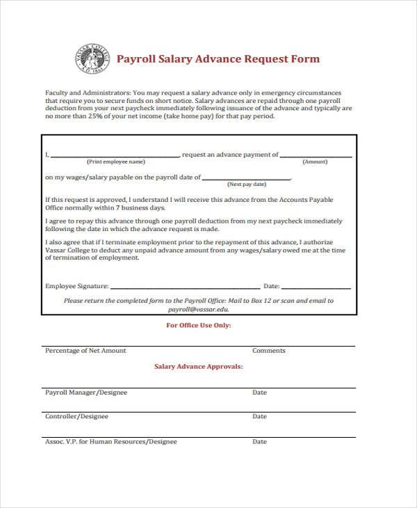 Sample Payroll Advance Forms   8+ Free Sample, Example Format Download