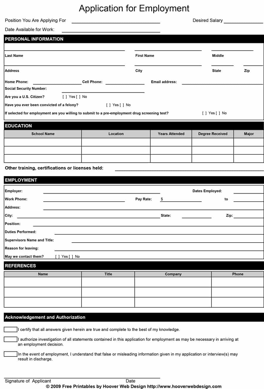 free job application forms printable   Ecza.solinf.co