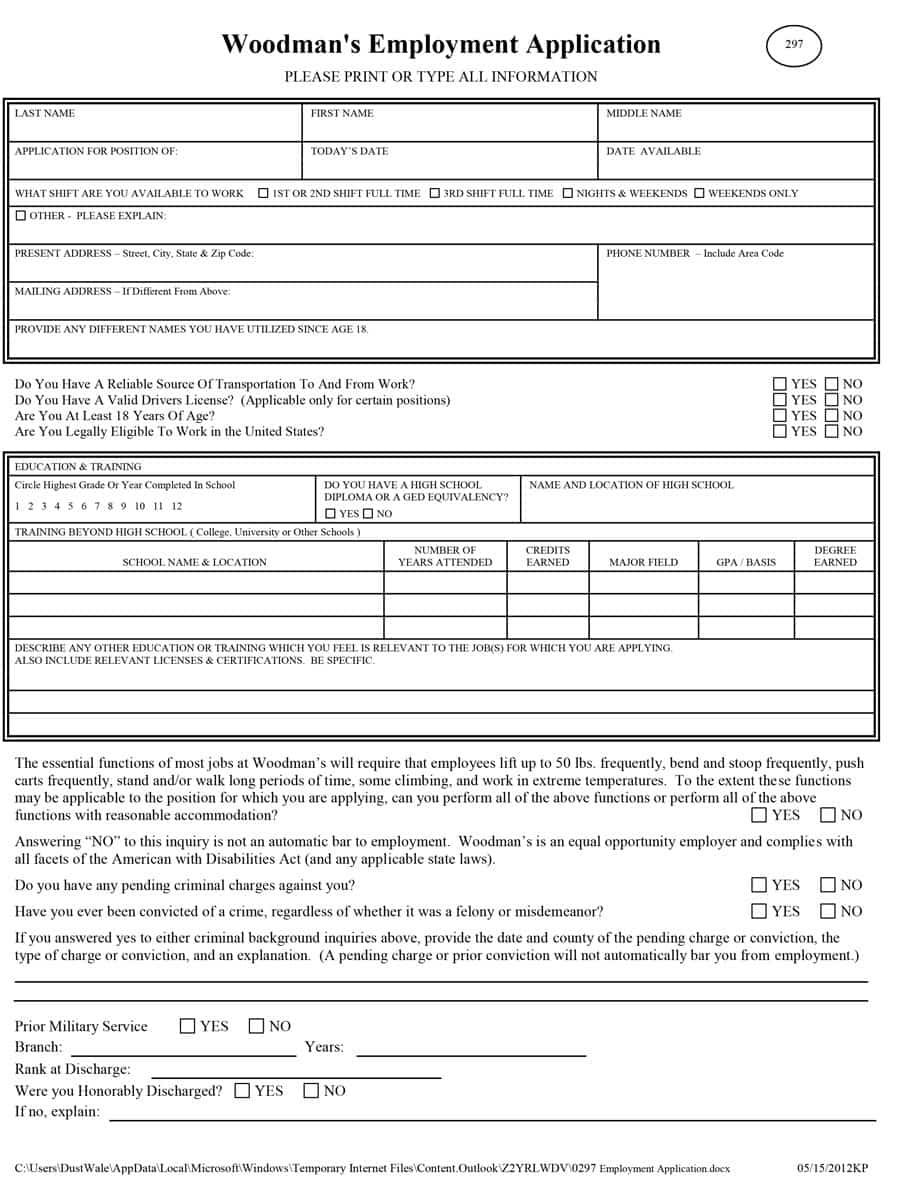 50 Free Employment / Job Application Form Templates [Printable 