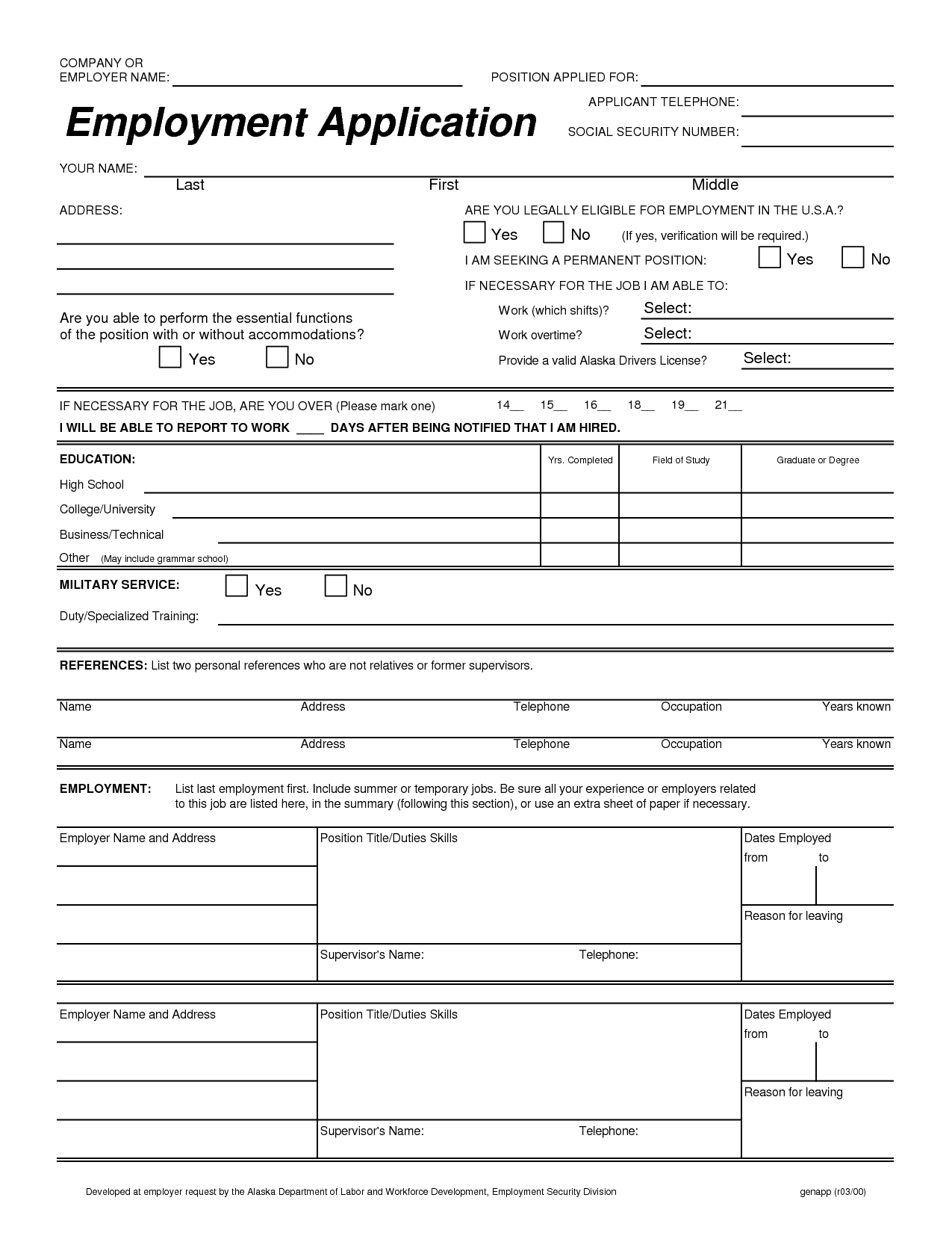 free printable job application form template   Ecza.solinf.co
