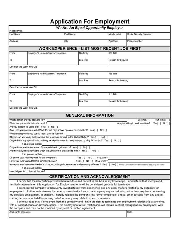 generic job application form free   Ecza.solinf.co