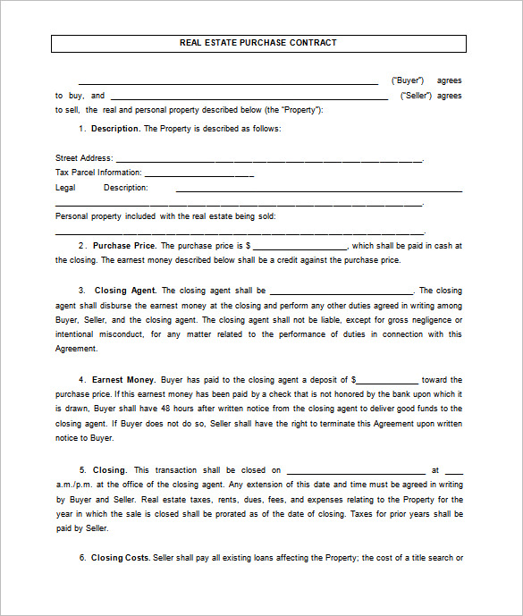 real estate agreement template 7 real estate contract templates 
