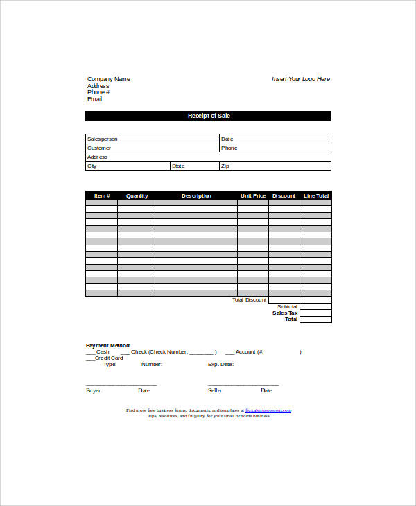 Sale Receipt Form Sample Sales Receipt Form 6 Examples In Word Pdf 