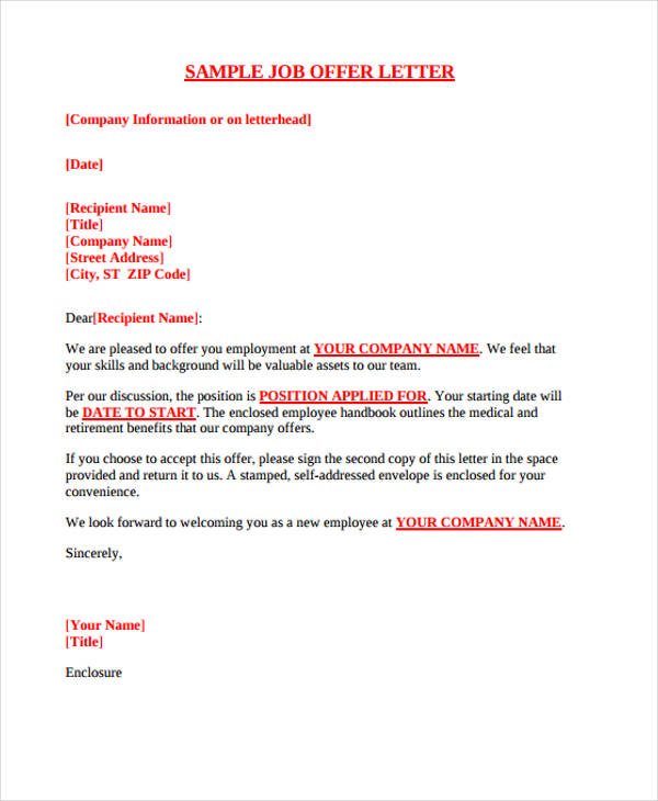 Job Offer Letter   Employment Offer Letter Template (with Sample)